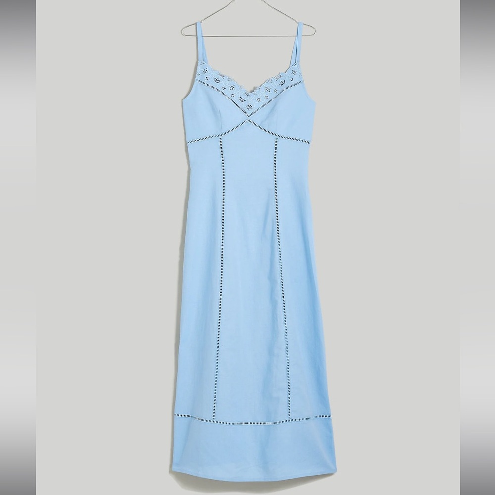Madewell NWT Powder Blue Sweetheart Midi Dress in
Linen-Cotton Blend